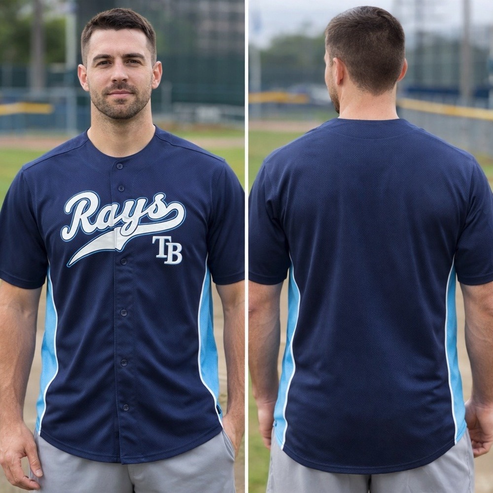 MLB Tampa Bay Rays Baseball Jersey Navy Blue Dynasty Series 84456 Mens Large